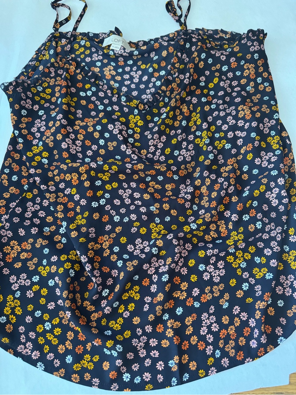 LOFT Navy Floral orange pink flowers Cami top with Adjustable Straps sz medium